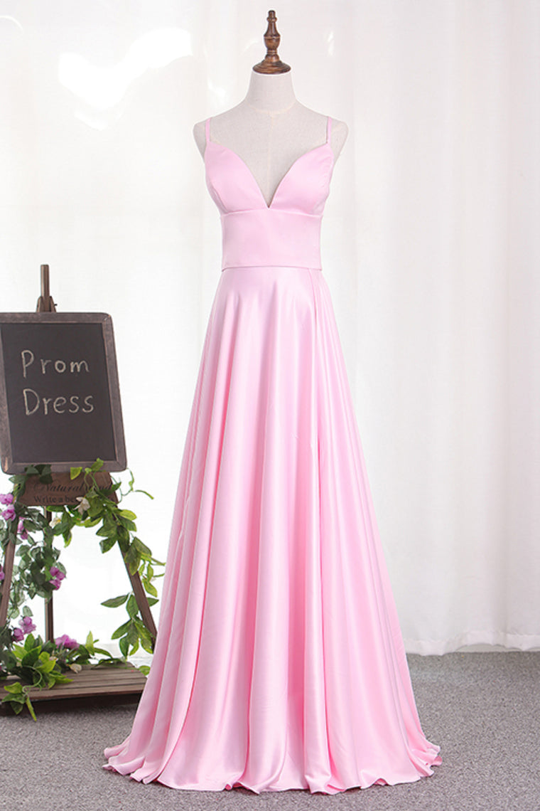 Charming Deep V Neck Straps Floor Length Prom Dresses