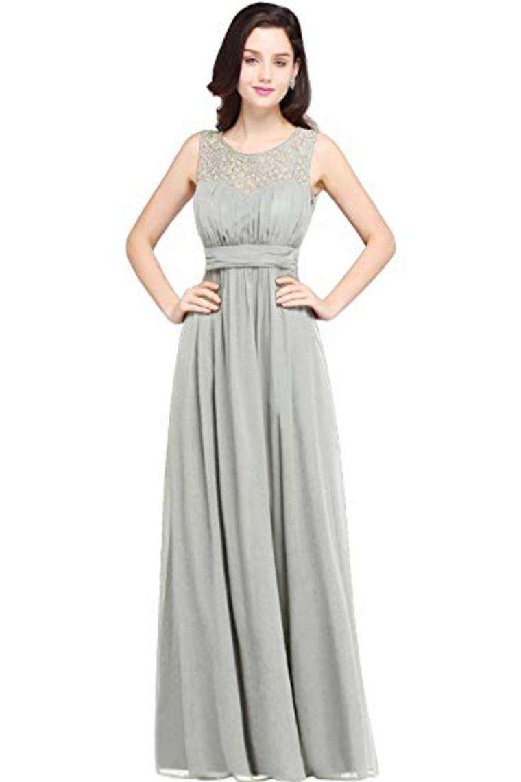 Elegant Chip A-Line Chiffon Evening Bridesmaid Ball Gown Long Dress