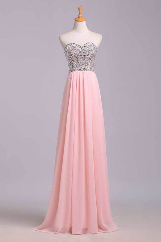 2024 Prom Dresses A-Line Sweetheart Chiffon Floor Length With Beading/Sequins