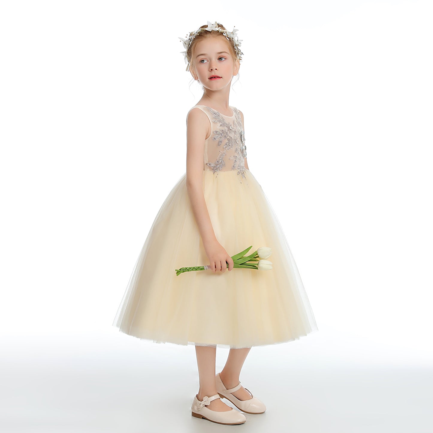 Daffodil Sleeveless V Back Tulle Flower Girl Dresses