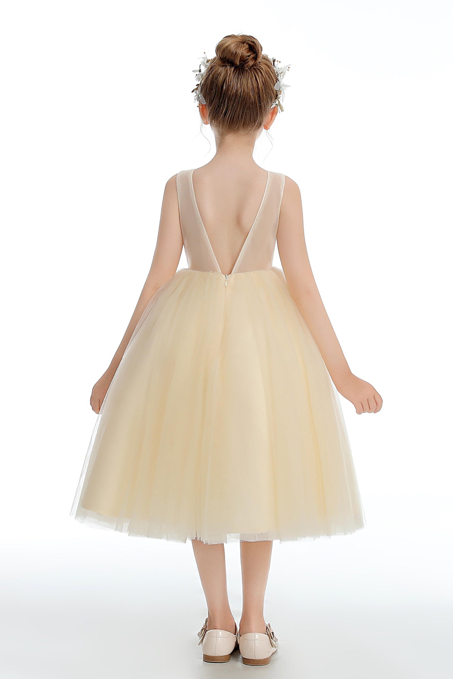 Daffodil Sleeveless V Back Tulle Flower Girl Dresses