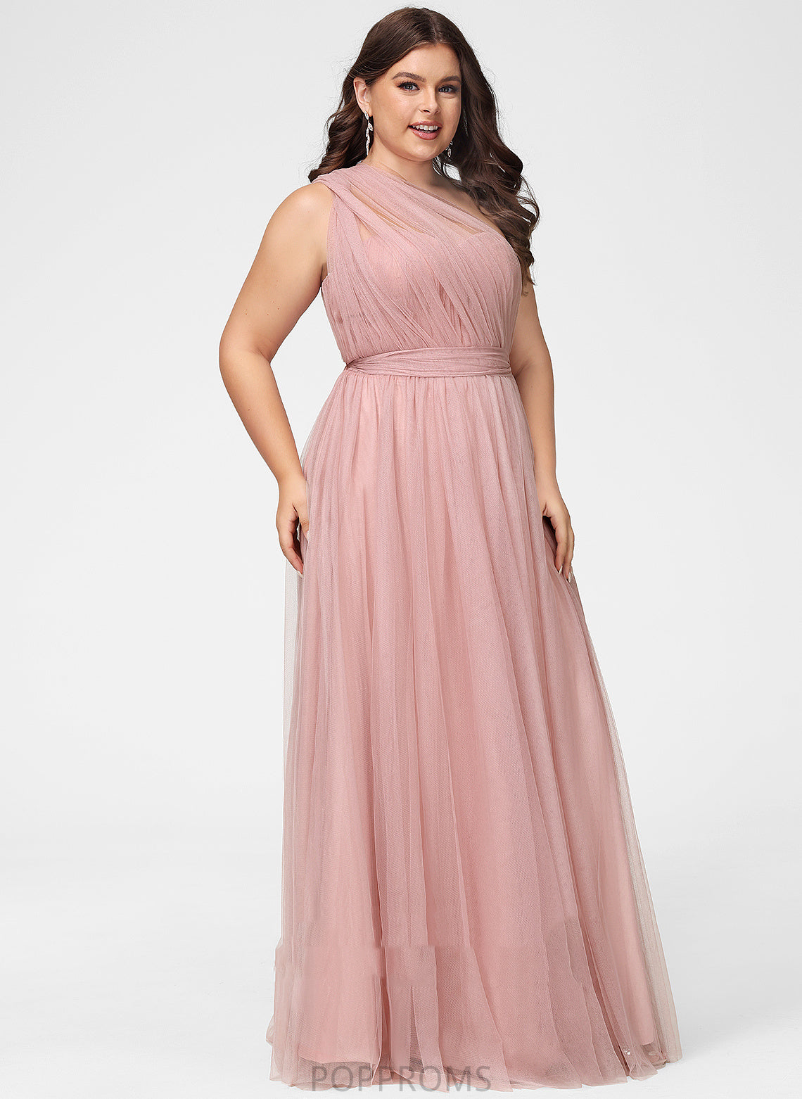 Floor-Length Tulle Neckline Off-the-Shoulder Fabric Length One-Shoulder Silhouette A-Line V-neck Straps Kristina Bridesmaid Dresses