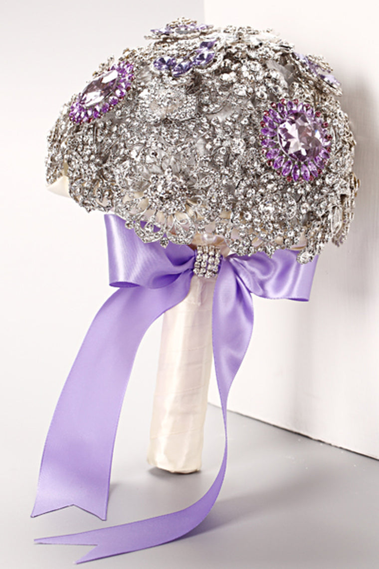 Round Shape Wedding Bouquet With Rhinestone Brooch (26*18cm)