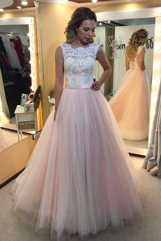 2024 Scoop Tulle With Applique And Sash A Line Lace Up Wedding Dresses