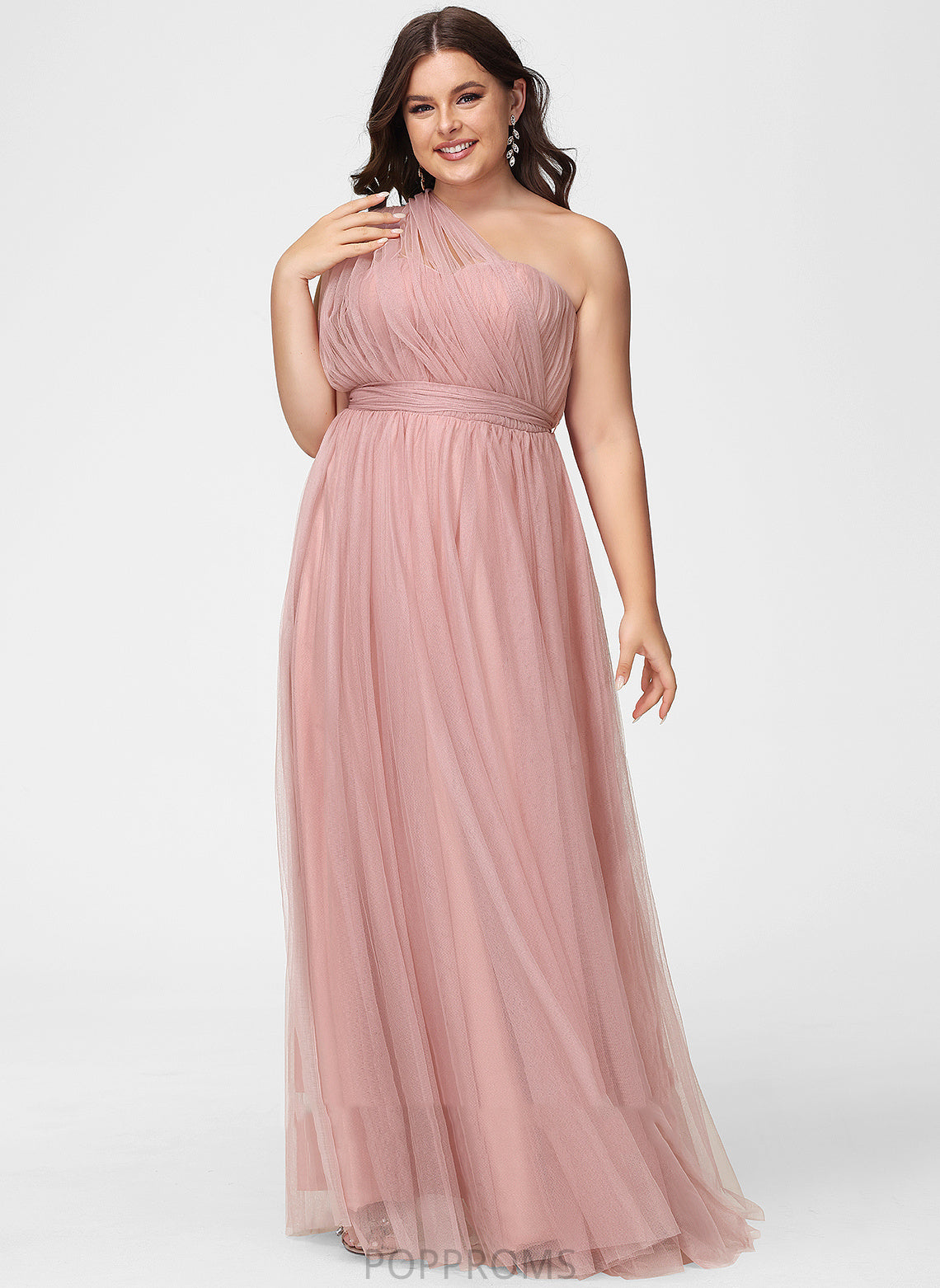 Floor-Length Tulle Neckline Off-the-Shoulder Fabric Length One-Shoulder Silhouette A-Line V-neck Straps Kristina Bridesmaid Dresses