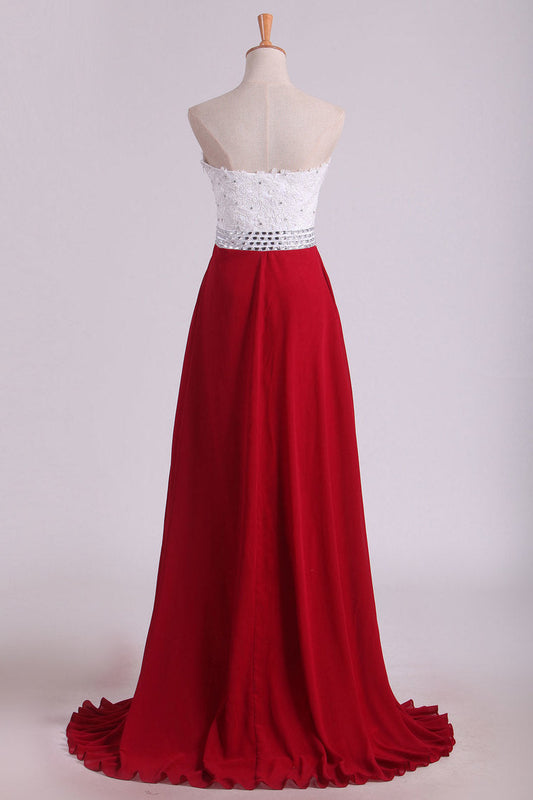 2024 Chiffon With Applique And Beads Prom Dresses Sweetheart A Line