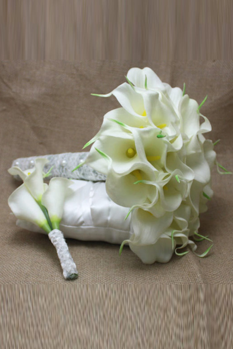 Wedding Bouquet Romantic Callas Holding Flowers And Brooch Pure Handmade (31*24cm)