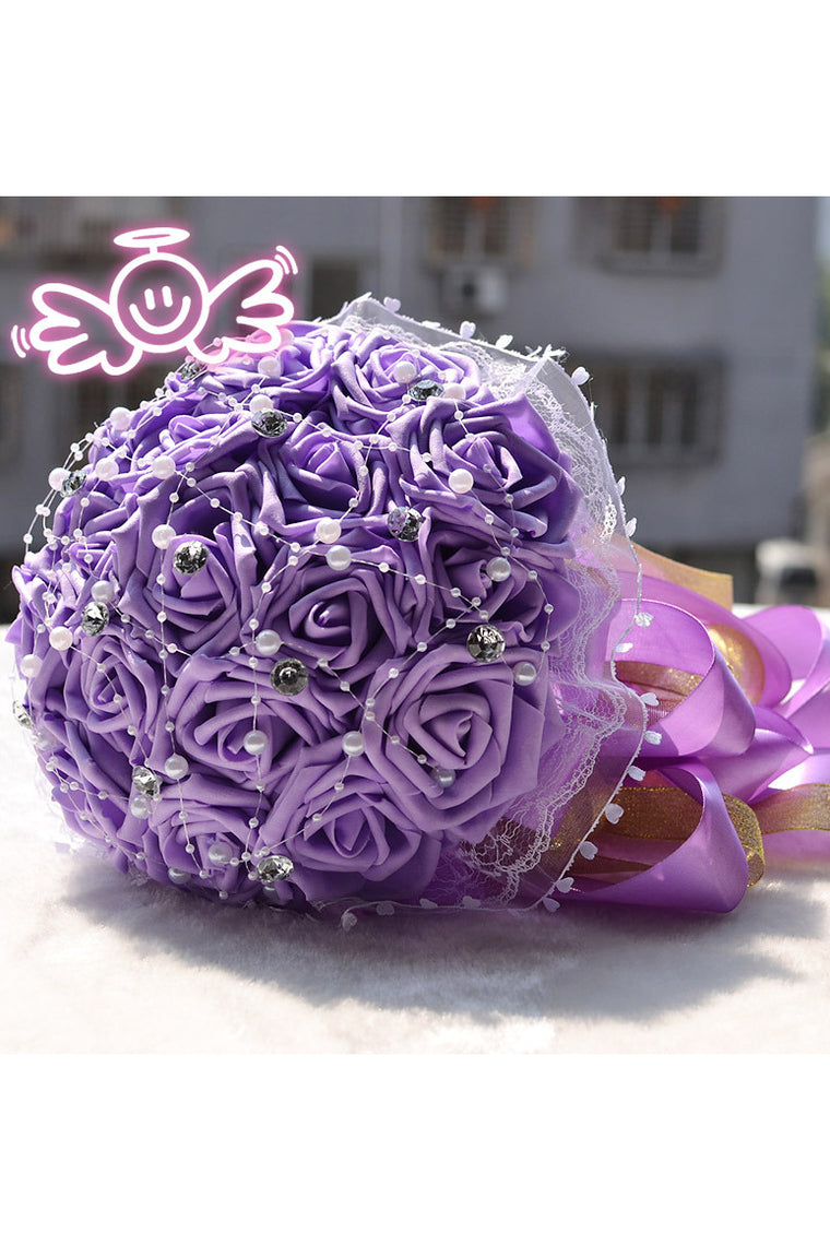 Elegant Round Foam Bridal Bouquets With Rhinestones