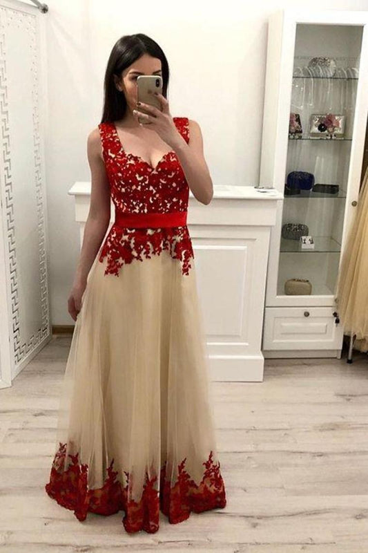 2024 Tulle A-Line Straps  Prom Dresses WIth Appliques Floor Length