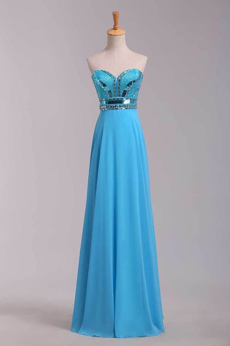 2024 Blue Prom Dresses A Line Sweetheart Floor Length Chiffon Ship Today Under  200