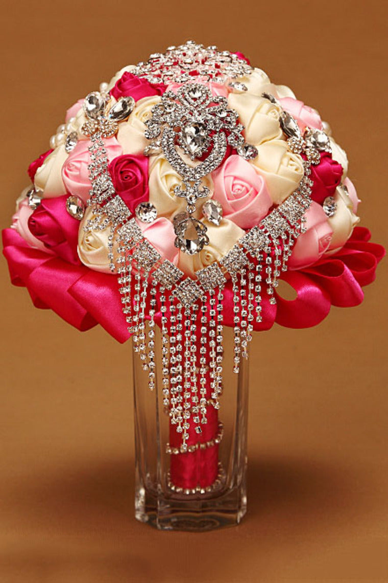 Round Shape Acrylic Cristal Beads With Ribbon Handle Wedding Bouquet (26*20cm)