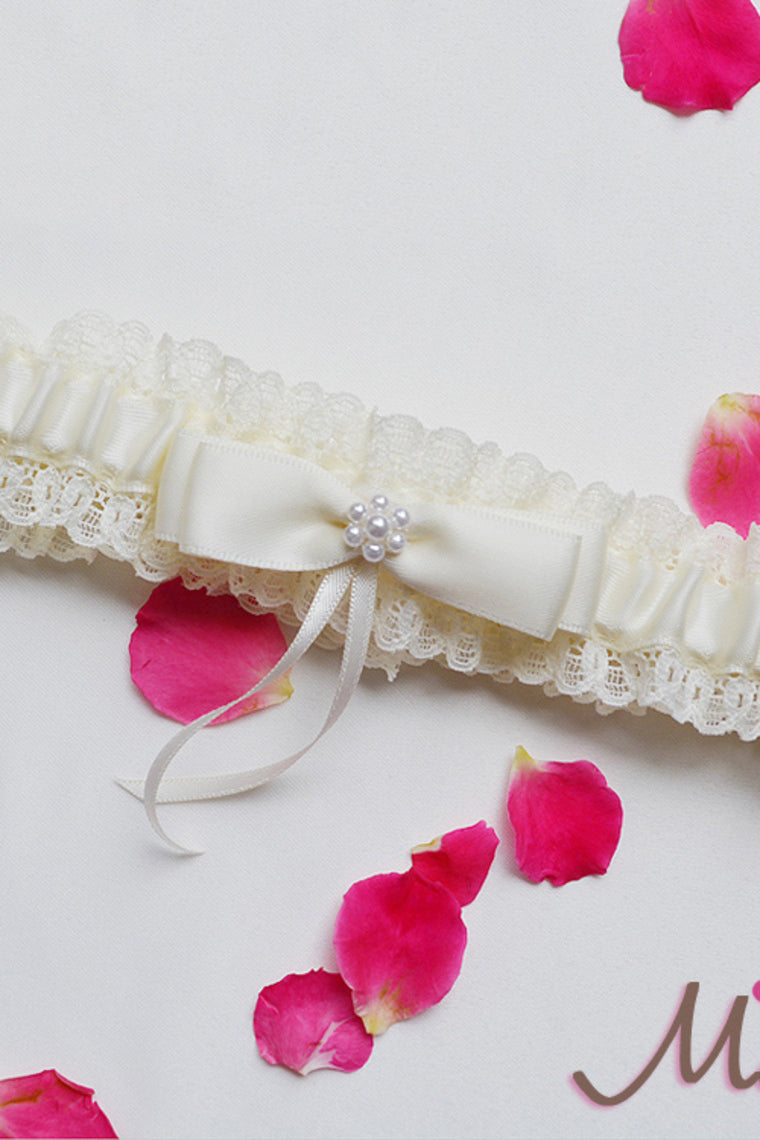 Pretty Satin/Lace With Bowknot/Pearl Wedding Garters