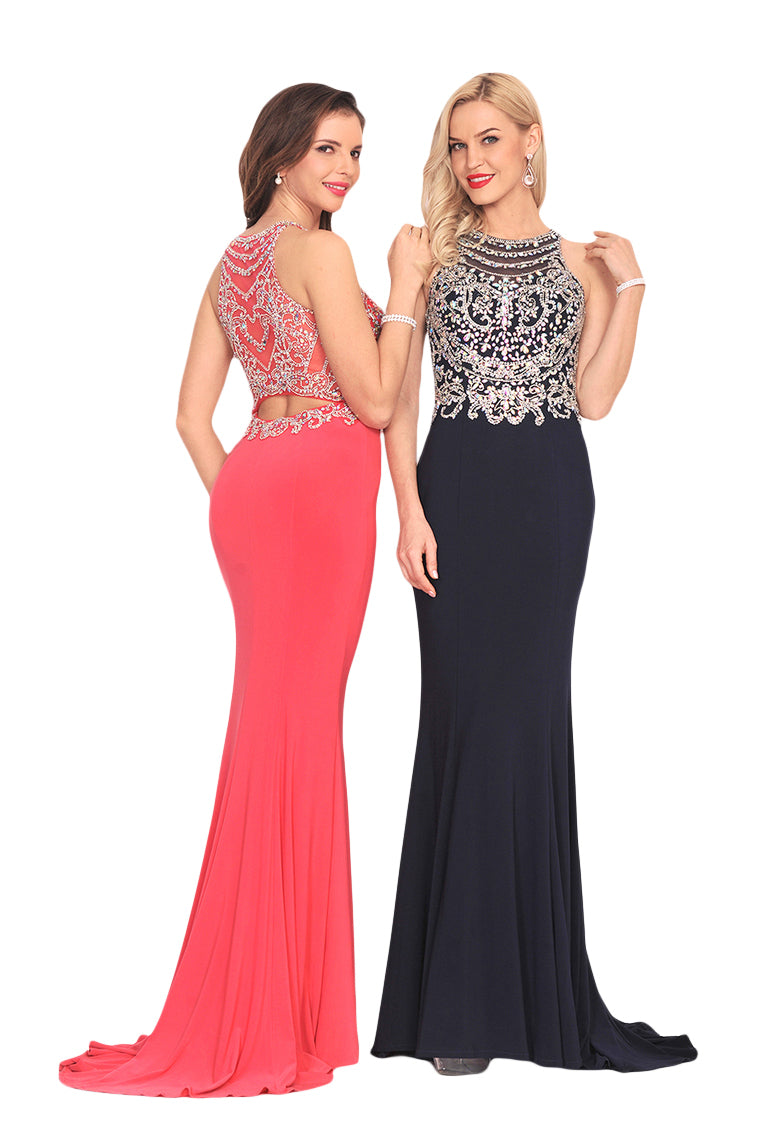 2024 Spandex Scoop With Beading Prom Dresses Mermaid Sweep Train