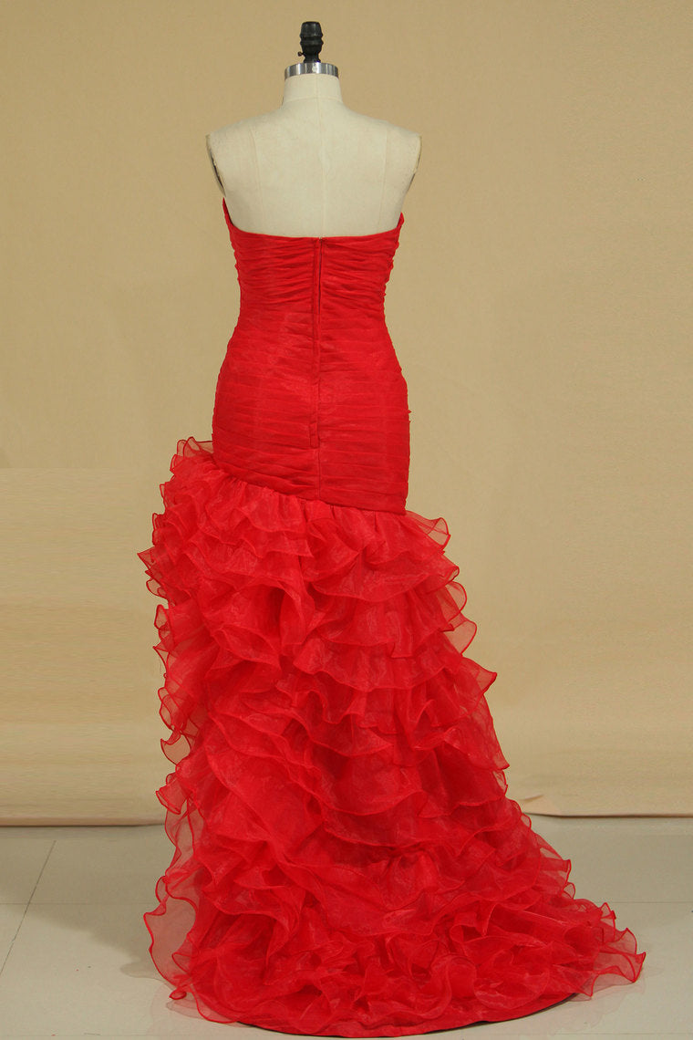 2024 Red Sexy Prom Dresses Mermaid/Trumpet High Low Organza