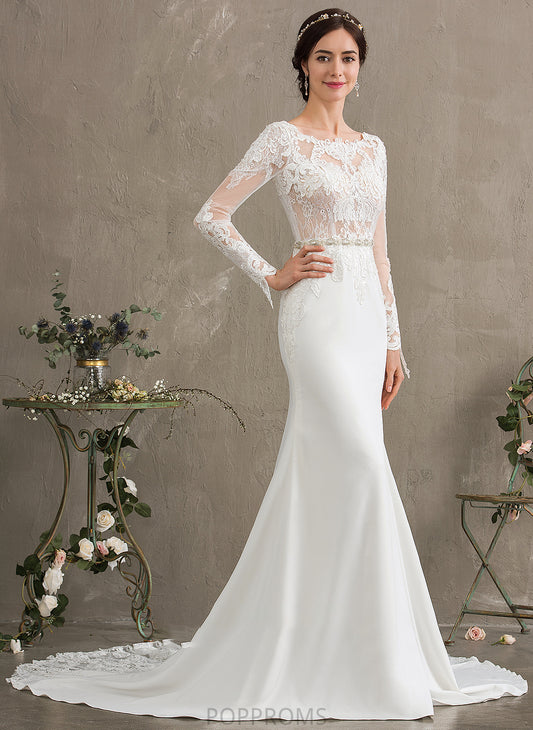 Beading Wedding Stretch Kiana With Scoop Dress Trumpet/Mermaid Neck Chapel Train Wedding Dresses Sequins Crepe