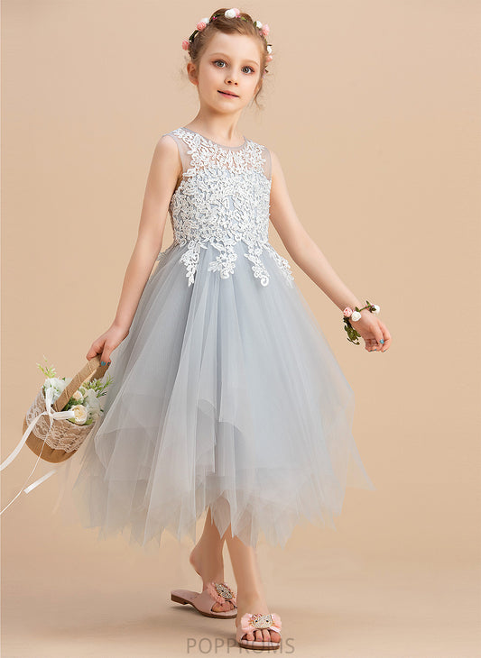 Flower Girl Dresses Scoop Neck Sleeveless A-Line Tulle/Lace Marina Flower Girl Dress - Tea-length