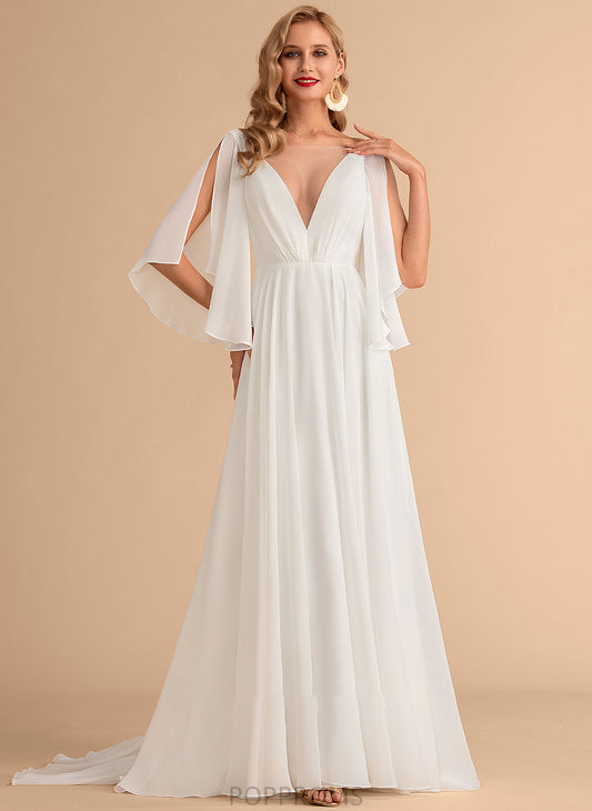 Wedding Dresses A-Line Dress Sweep Wedding Makayla Train Chiffon V-neck