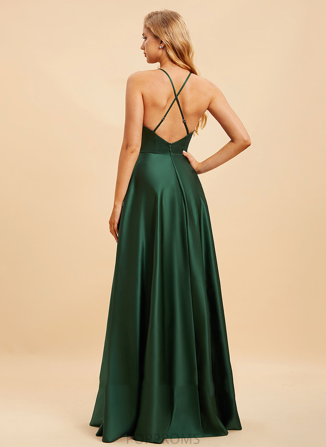 SplitFront Length Silhouette A-Line Floor-Length Fabric HighNeck Embellishment Neckline Karissa Natural Waist A-Line/Princess Bridesmaid Dresses