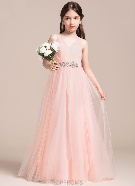 Sleeveless Flower Girl Dresses Kiera Dress Tulle A-Line Floor-length - Girl Flower With V-neck Ruffles/Beading/Sequins