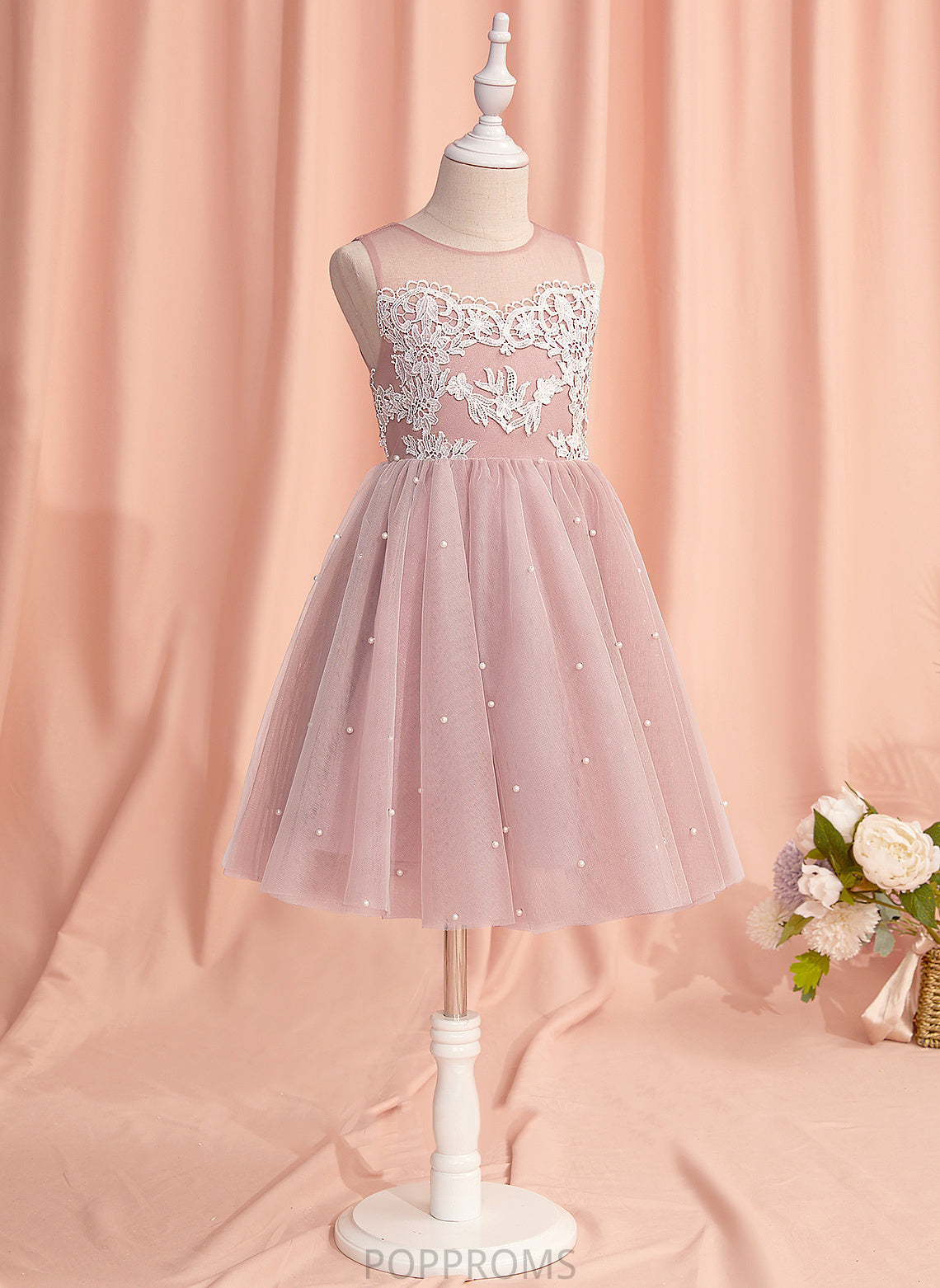 With Neck A-Line Flower Girl Dresses Sleeveless Scoop Lace/Beading Amani Flower Tulle Knee-length Girl - Dress