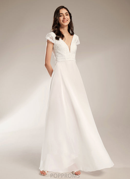 Dress Alisa Chiffon Lace Wedding Dresses A-Line V-neck Wedding Floor-Length