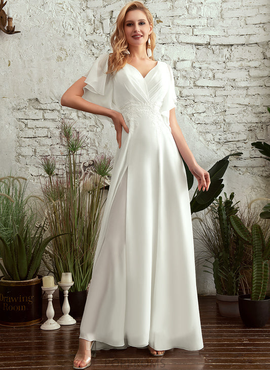 Kassidy Dress Front V-neck With Floor-Length Wedding Dresses A-Line Split Chiffon Wedding Lace