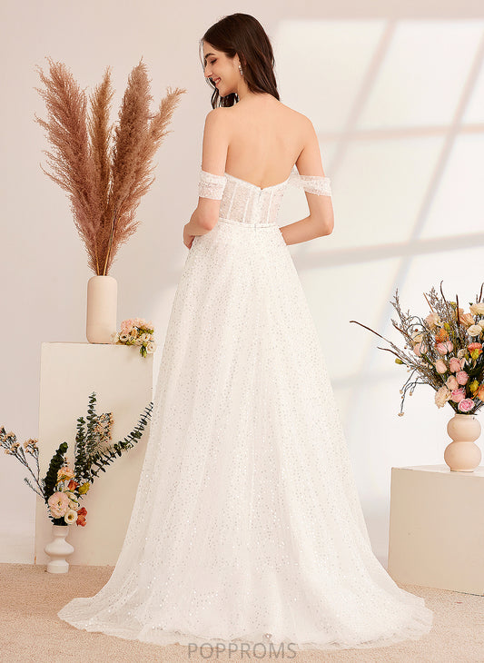 Wedding Dresses Off-the-Shoulder Wedding A-Line Sequins Dress With Lia Train Sweep