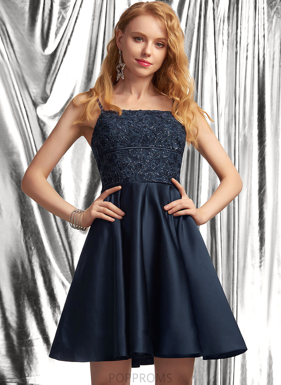 Dress Square Kiersten Satin Lace A-Line Short/Mini Homecoming Dresses Homecoming With Neckline