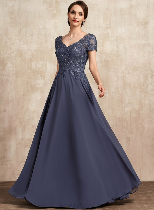 V-neck Lace Aurora Dress Mother of the Bride Dresses A-Line the Mother Beading Floor-Length of With Bride Sequins Chiffon