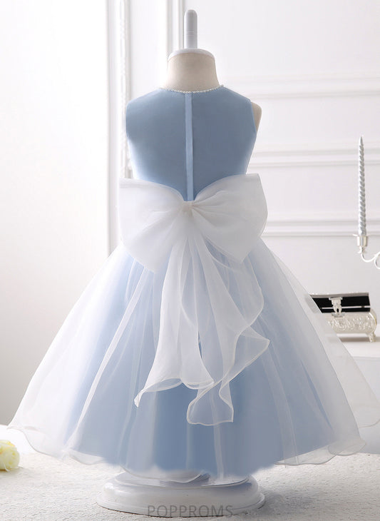 - Beading/Flower(s)/Bow(s) A-Line Knee-length With Dress Flower Scoop Girl Neck Sleeveless Nyla Organza Flower Girl Dresses