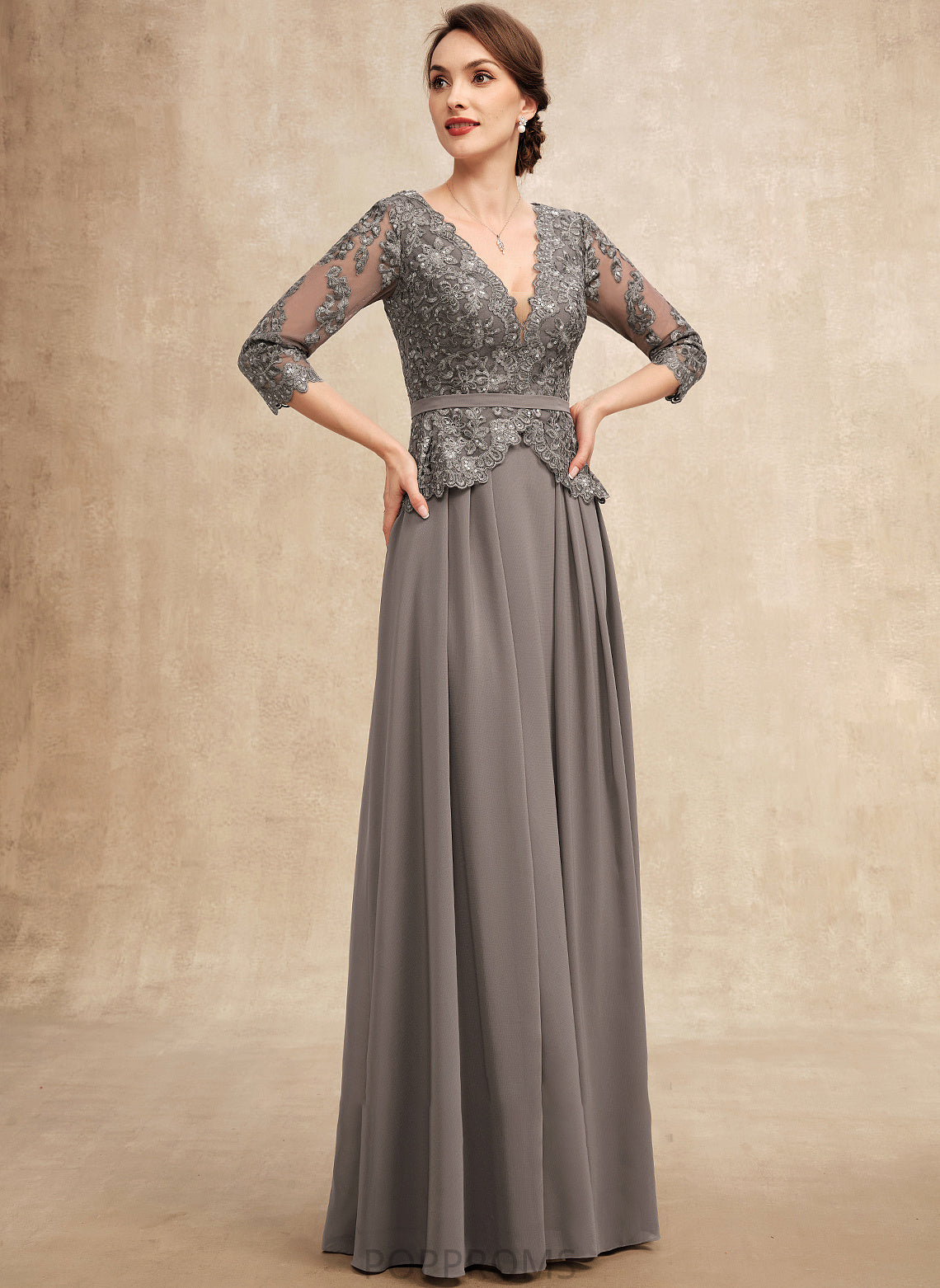 V-neck Mother of the Bride Dresses the Dress A-Line Jacey Chiffon Sequins Lace Mother With of Bride Floor-Length