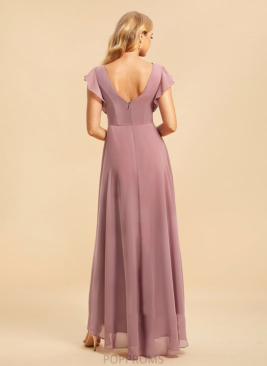 A-Line Ruffle Silhouette Embellishment Fabric ScoopNeck Neckline Asymmetrical Length Zaria Scoop Sleeveless Bridesmaid Dresses