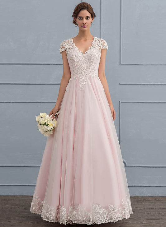 Dress Sequins Wedding Dresses Tulle Wedding Ball-Gown/Princess Floor-Length Lace Perla V-neck With Beading