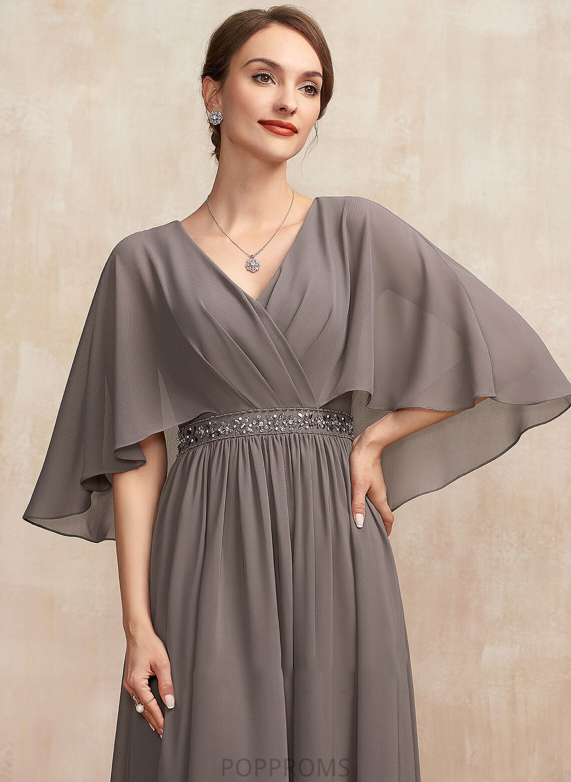 Dress A-Line the With of Bride Chiffon Mother of the Bride Dresses Ankle-Length V-neck Mother Linda Ruffle Beading