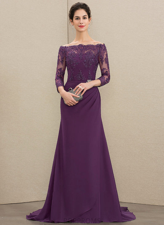 Bride Alison Dress Chiffon Off-the-Shoulder Sequins of the Mother of the Bride Dresses Train Mother With Lace Sweep Trumpet/Mermaid Beading