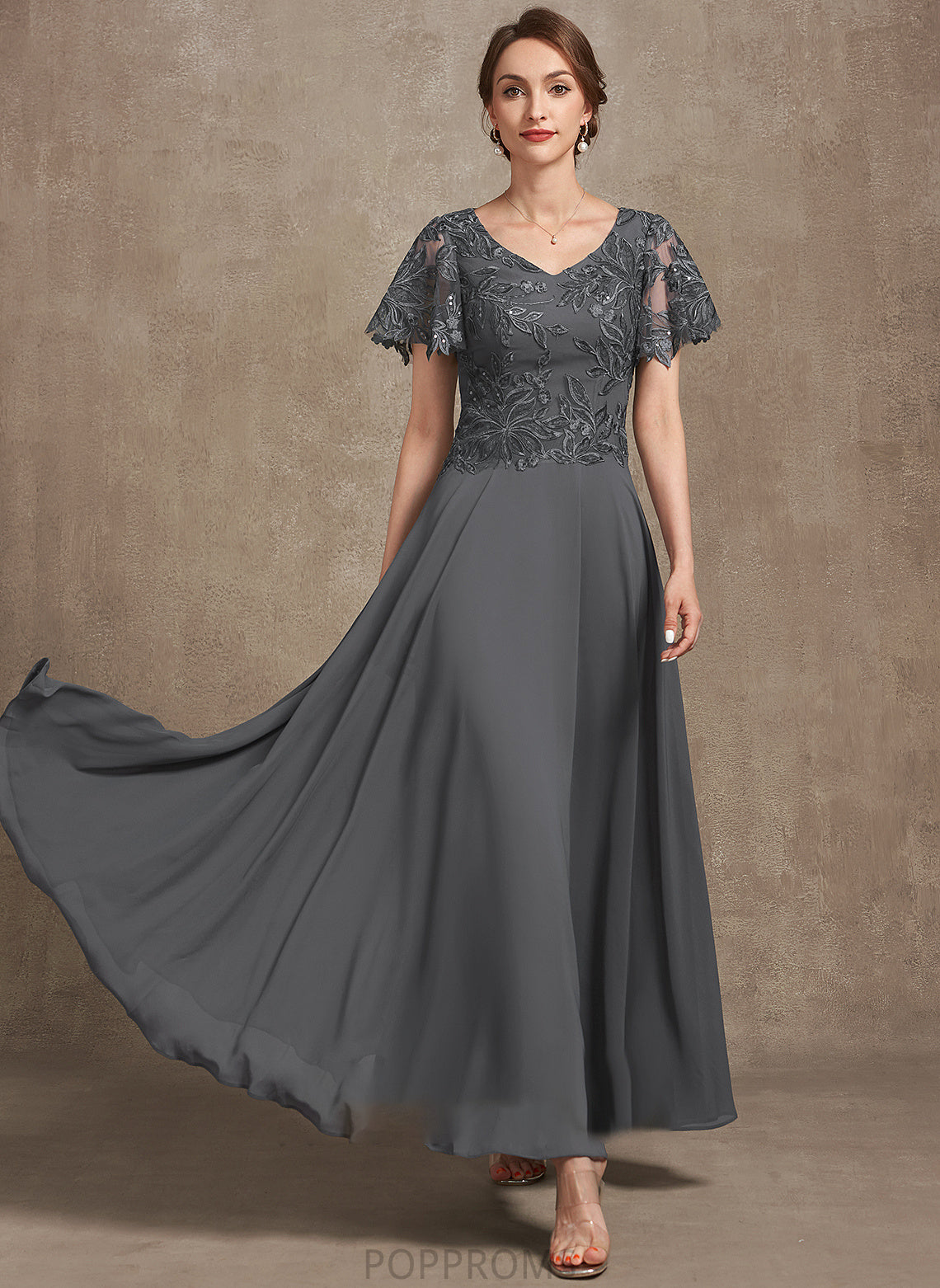 Mother Lace Bride Sequins Dress Mother of the Bride Dresses With the Hillary V-neck of Chiffon A-Line Ankle-Length