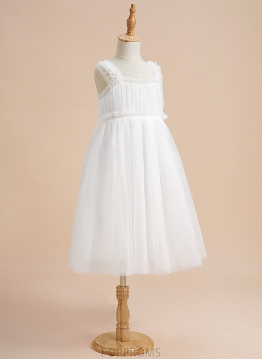 Tulle Noemi Girl - Knee-length A-Line Flower Neckline Dress Sleeveless Square Flower Girl Dresses