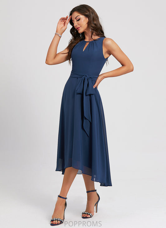 Asymmetrical Neck Sash Dress Scoop Cocktail Dresses With Chiffon Alayna A-Line Cocktail