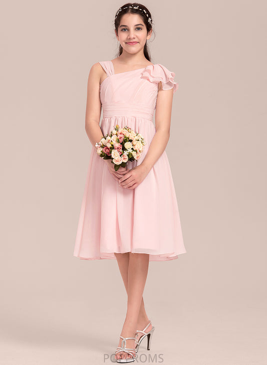 With A-Line V-neck Chiffon Ruffles Junior Bridesmaid Dresses Knee-Length Cascading Gina