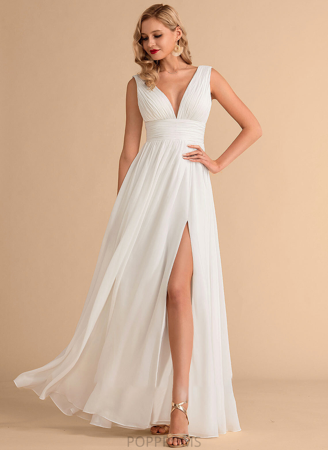 V-neck Ally With Chiffon Wedding Dresses Front Split Dress A-Line Floor-Length Wedding