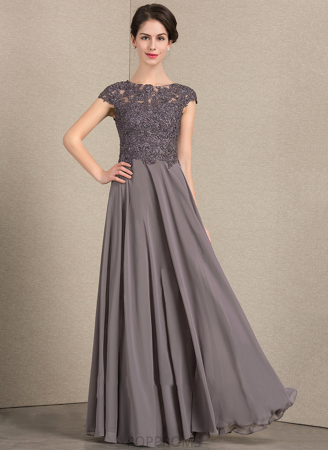 Chiffon Mother Floor-Length of Mother of the Bride Dresses Scoop Neck Beading With A-Line Nathalia Bride the Lace Dress