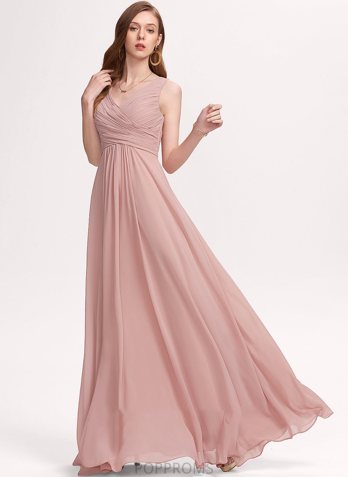 Chiffon Floor-Length Prom Dresses Marian V-neck A-Line Ruffle With