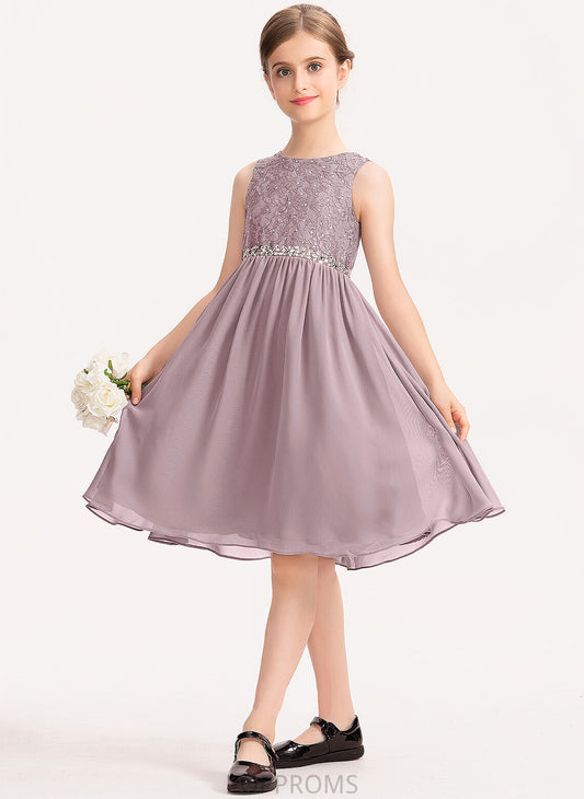 With Chiffon Beading Junior Bridesmaid Dresses Knee-Length Bow(s) Neck Payton A-Line Lace Scoop