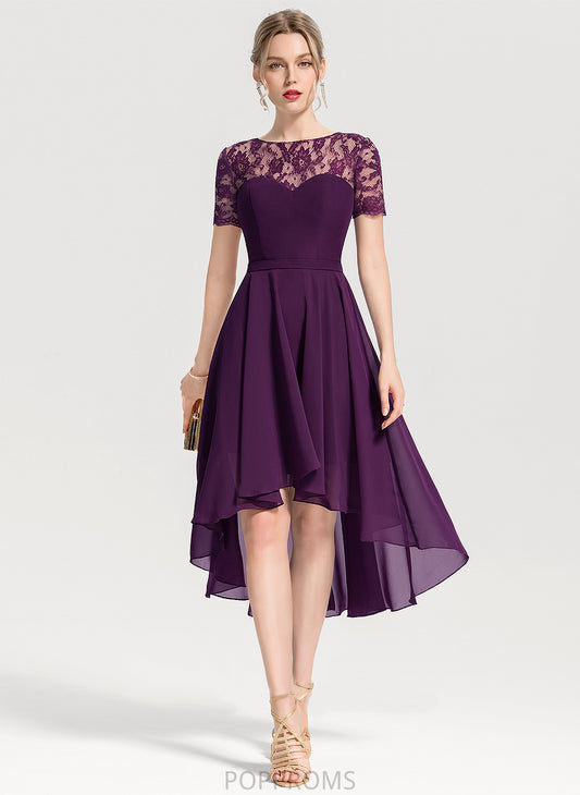 Lace Neck A-Line With Asymmetrical Scoop Homecoming Desiree Chiffon Dress Homecoming Dresses