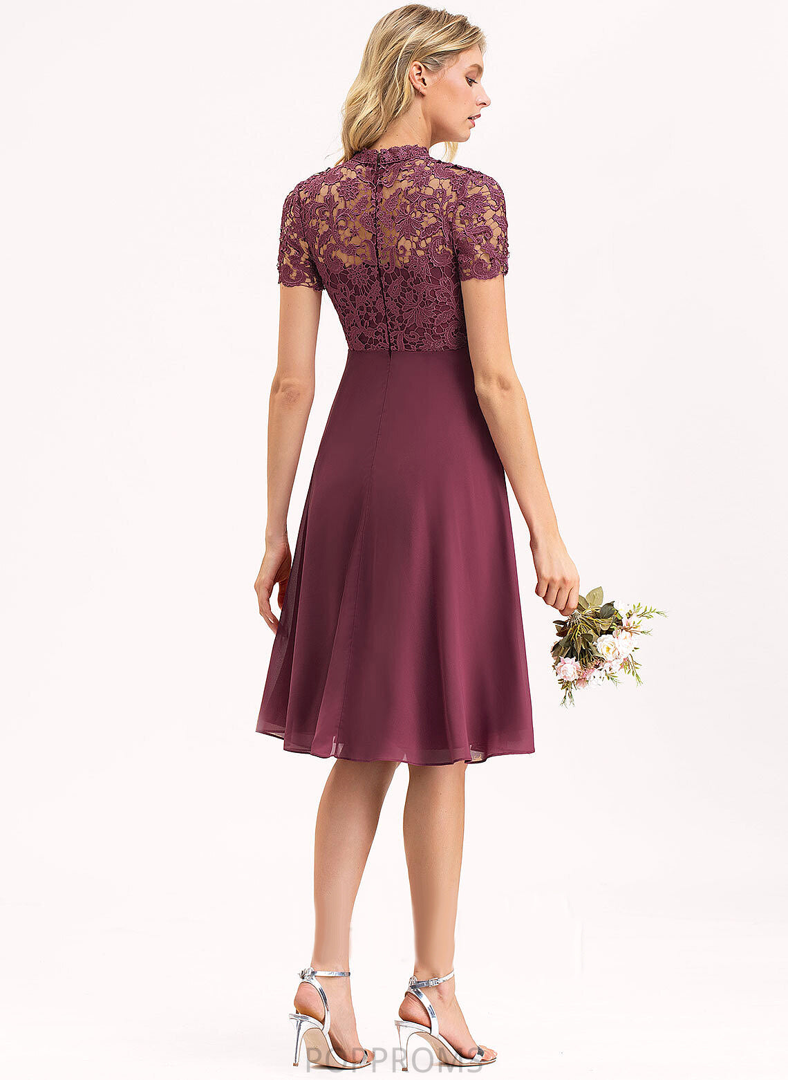 Cocktail Knee-Length Scoop Lace Dress Neck Kennedy Cocktail Dresses A-Line Chiffon