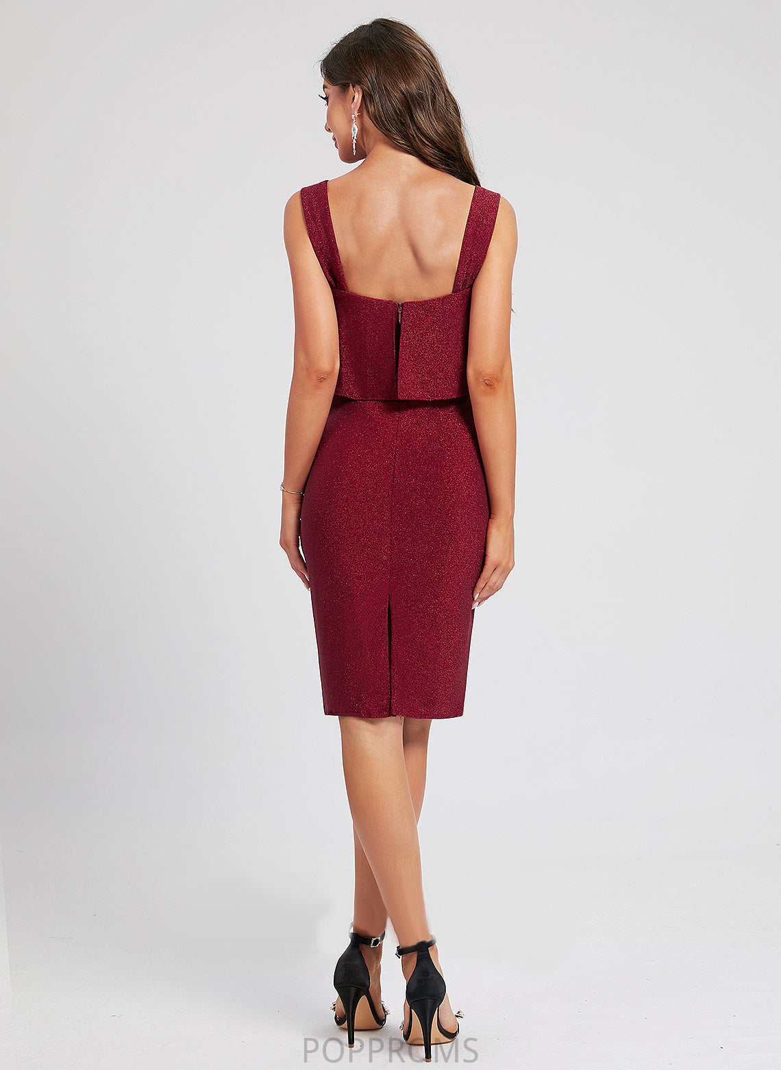 Square Ruffle Polyester Neckline Cocktail Dresses Dress Sheath/Column Knee-Length Kaylen Cocktail With