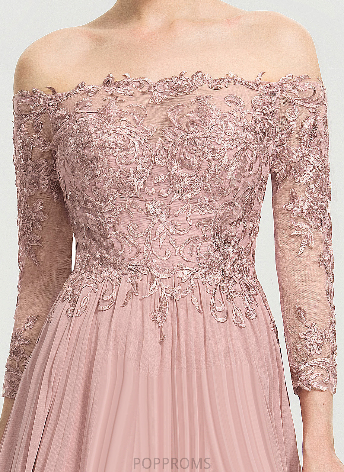 Diya Floor-Length Prom Dresses Ball-Gown/Princess Off-the-Shoulder With Pleated Chiffon Sequins Lace