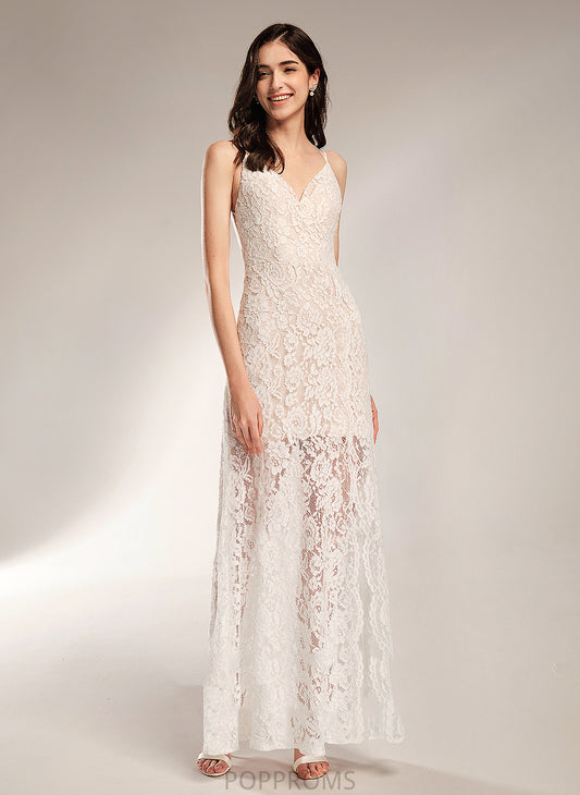 Lace Floor-Length V-neck Dress Split With Wedding Lillianna Sheath/Column Wedding Dresses Front