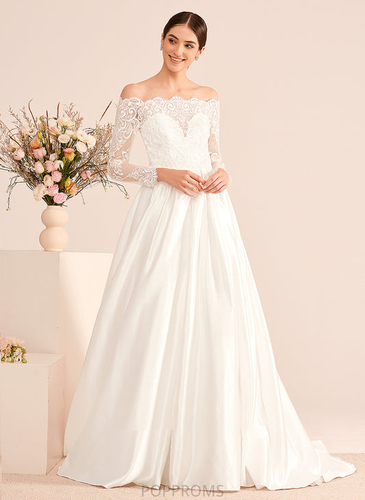 Ball-Gown/Princess Wedding Dresses With Off-the-Shoulder Wedding Court Lace Dress Train Yamilet