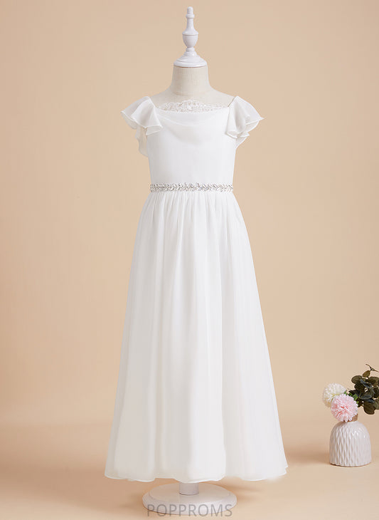 Scoop Girl - Ankle-length Kirsten Beading Sleeves Chiffon/Lace A-Line Dress Flower Neck Short With Flower Girl Dresses